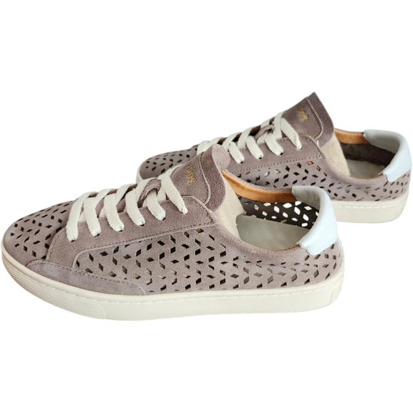 Soludos Taupe Suede Lace Up Sneakers Cut Out Pattern Size 7.5 NEW! - Picture 5 of 11
